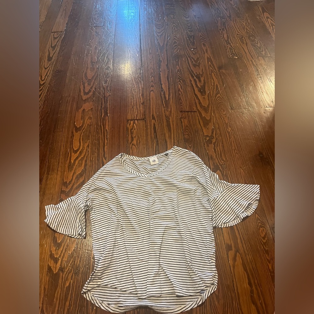 CABi Black and White Striped Mid-Sleeved Top (Womens S, Like New)